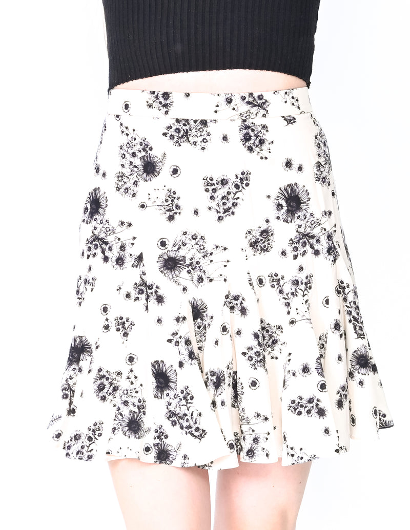 CLUB MONACO Cream Floral Print Silk Mini Skirt (Size 00)