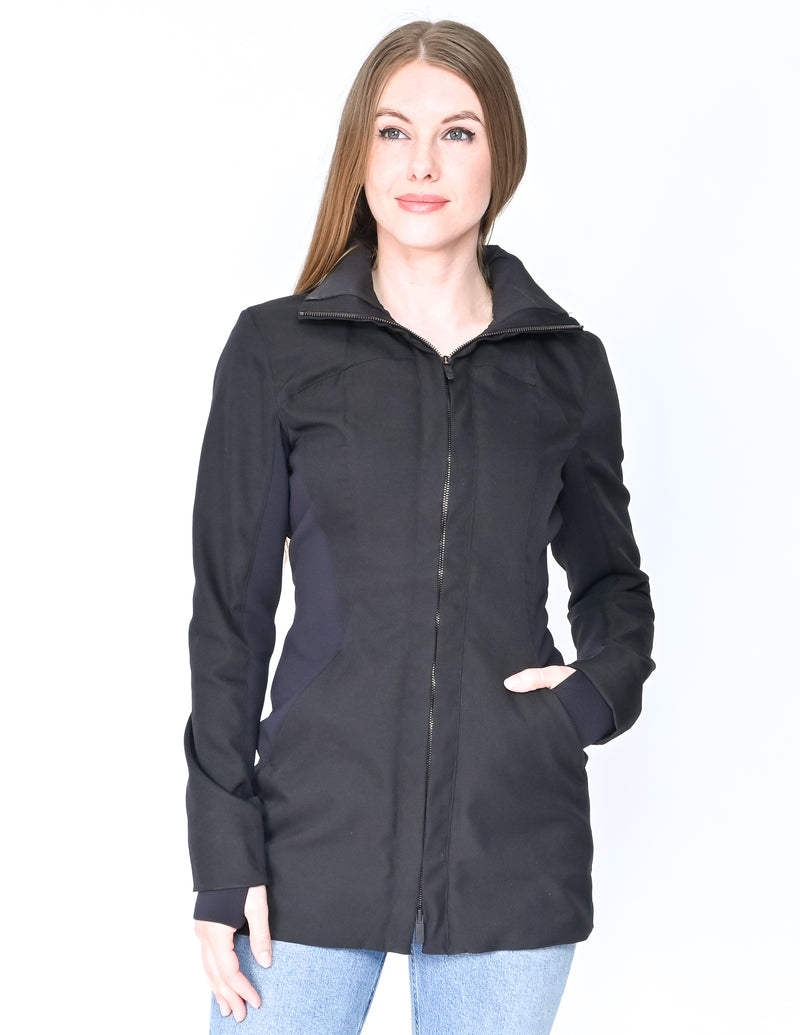 LULULEMON Black Elongated Zip-Up Hooded Jacket (Size 4)