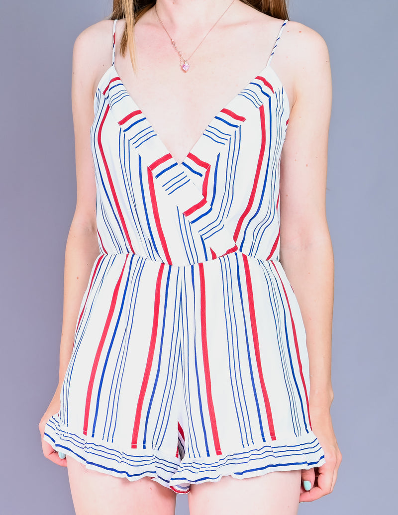 TULAROSA Amelia White Striped Romper (XS)