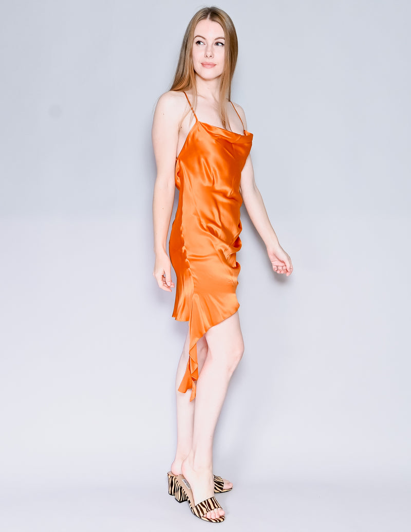 AMANDA UPRICHARD Orange Silk Violetta Dress (S)