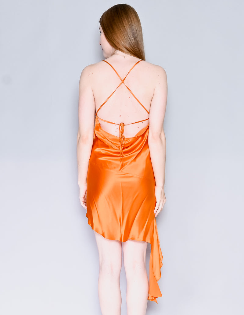 AMANDA UPRICHARD Orange Silk Violetta Dress (S)