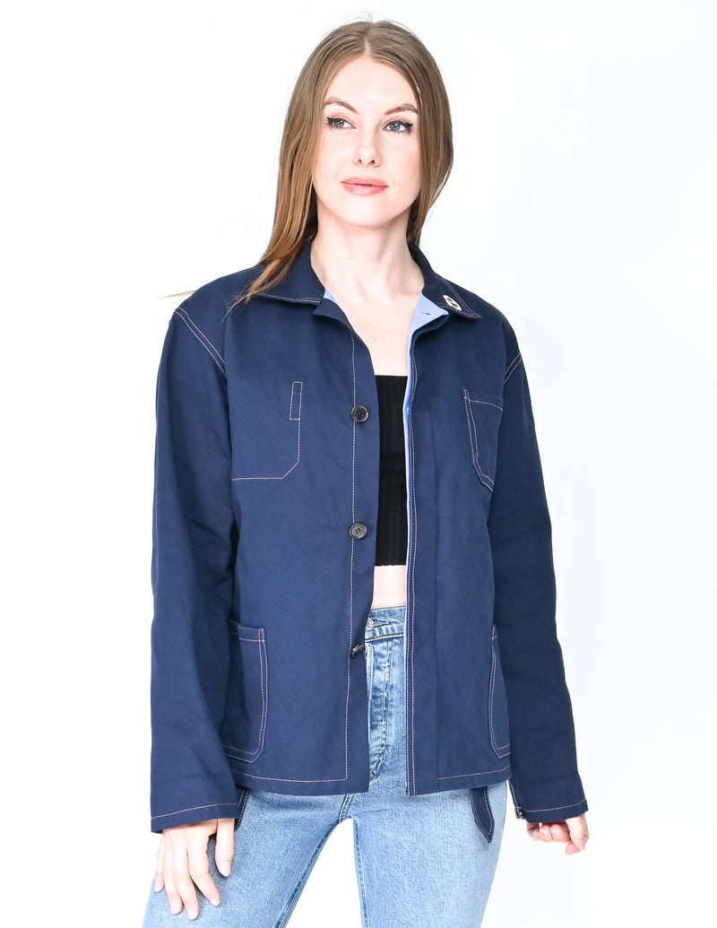 MARNI Italy Cotton Linen Boxy Blue Jacket (Size IT 40/ US 4)