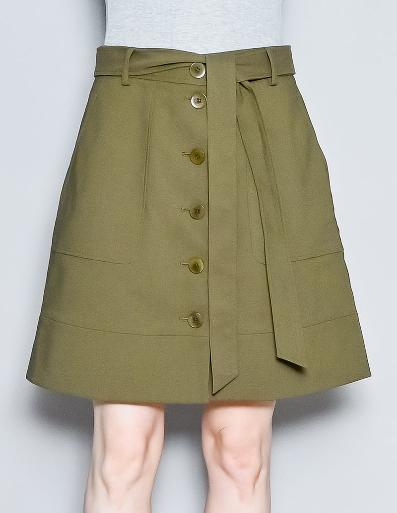 TIBI City Stretch Cargo Olive Button-Front Mini Skirt (8)