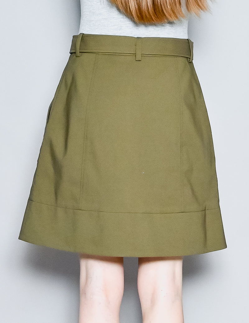 TIBI City Stretch Cargo Olive Button-Front Mini Skirt (8)