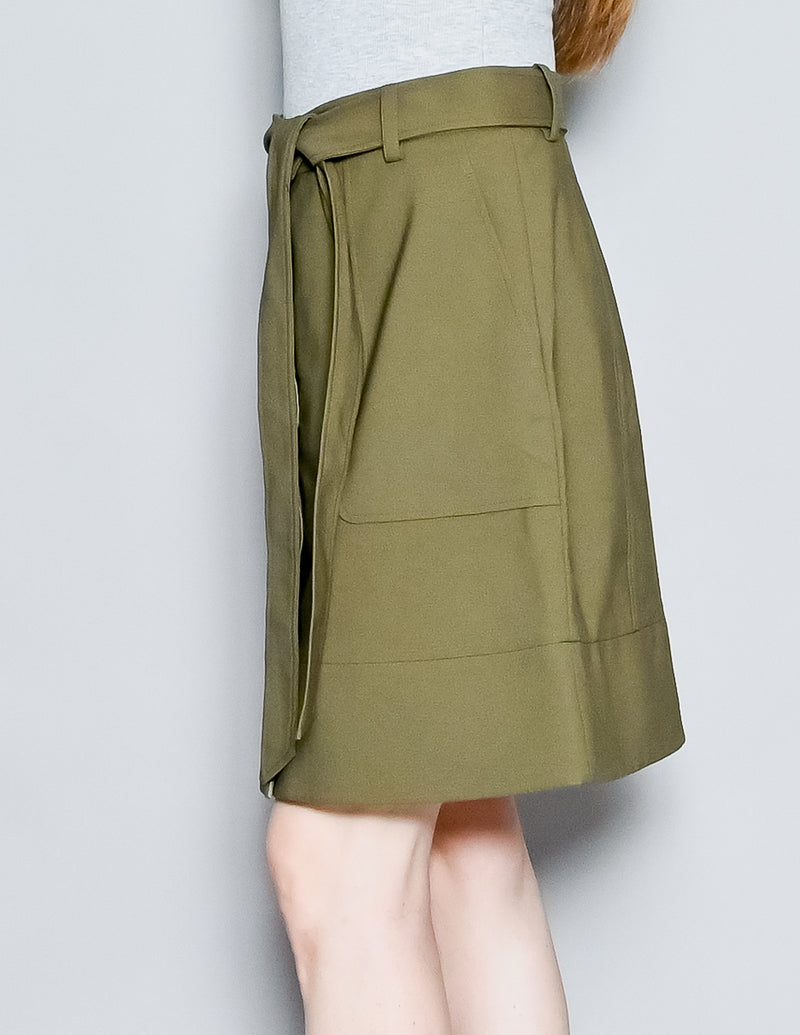 TIBI City Stretch Cargo Olive Button-Front Mini Skirt (8)