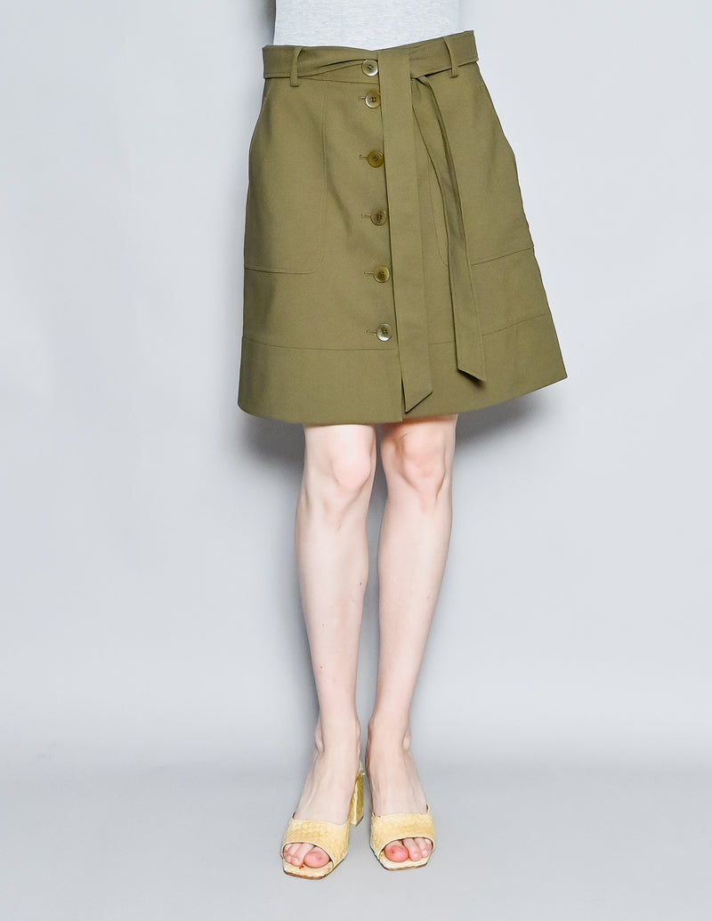 TIBI City Stretch Cargo Olive Button-Front Mini Skirt (8)