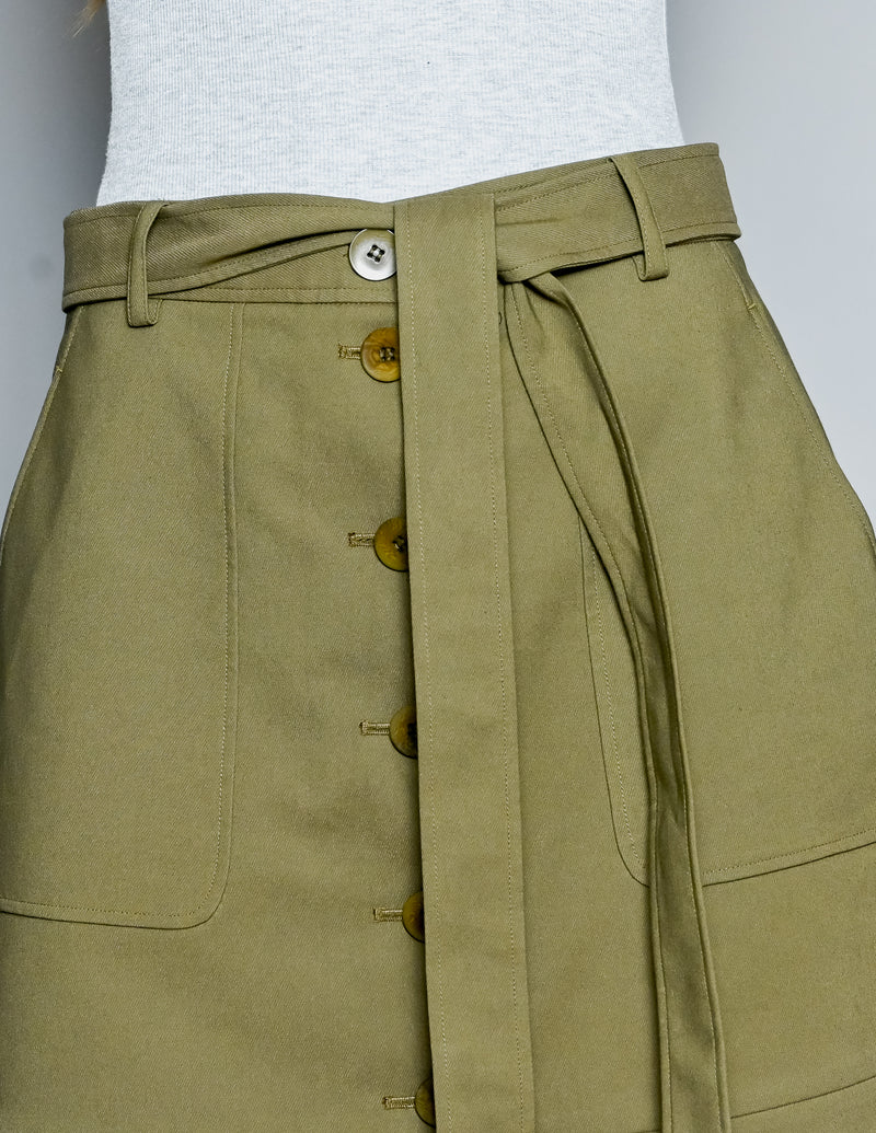 TIBI City Stretch Cargo Olive Button-Front Mini Skirt (8)
