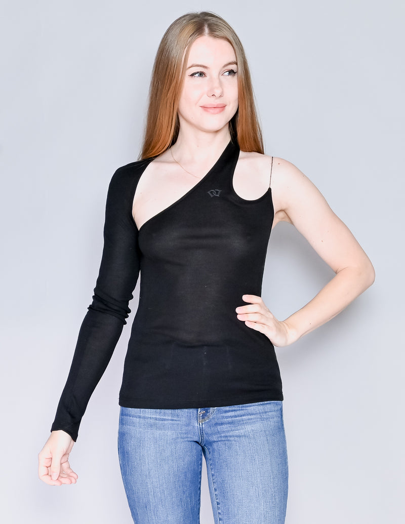 DANZ NY Cutout One Sleeve Black Top (S)