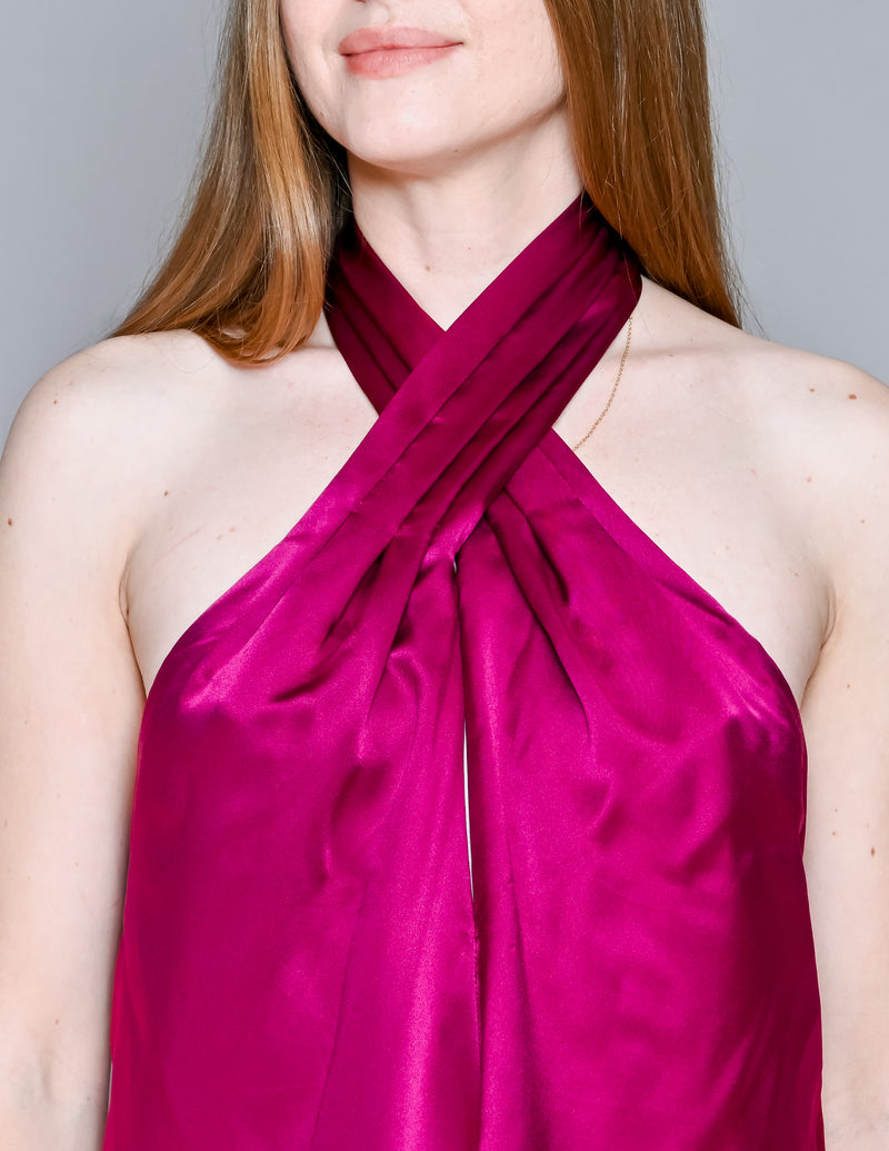 AMANDA UPRICHARD Novara Purple Silk Halter Top (S)