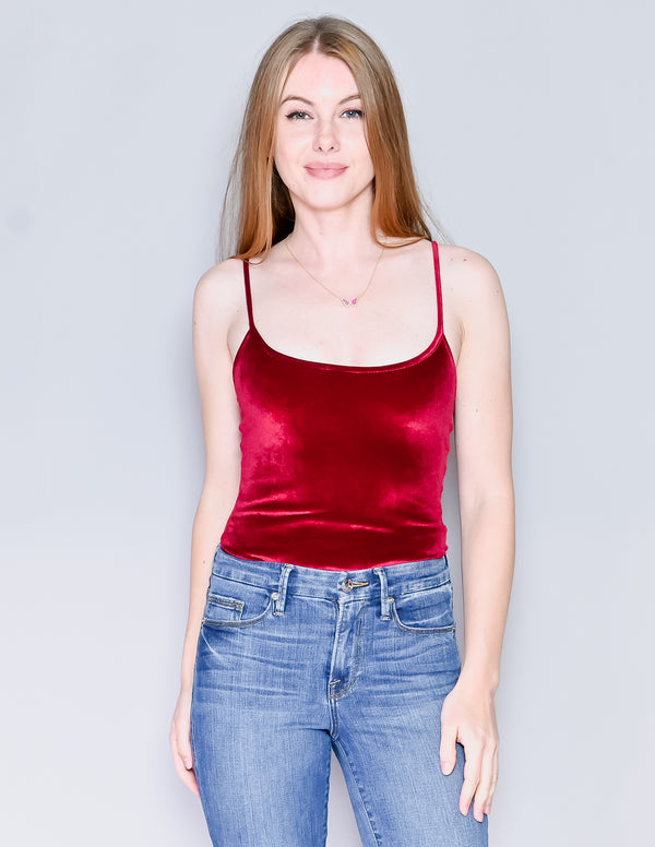 ALIX Wine Velvet Sleeveless Bodysuit (S)