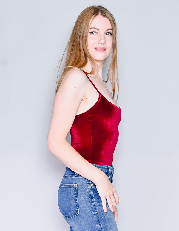 ALIX Wine Velvet Sleeveless Bodysuit (S)