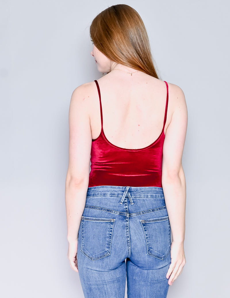 ALIX Wine Velvet Sleeveless Bodysuit (S)