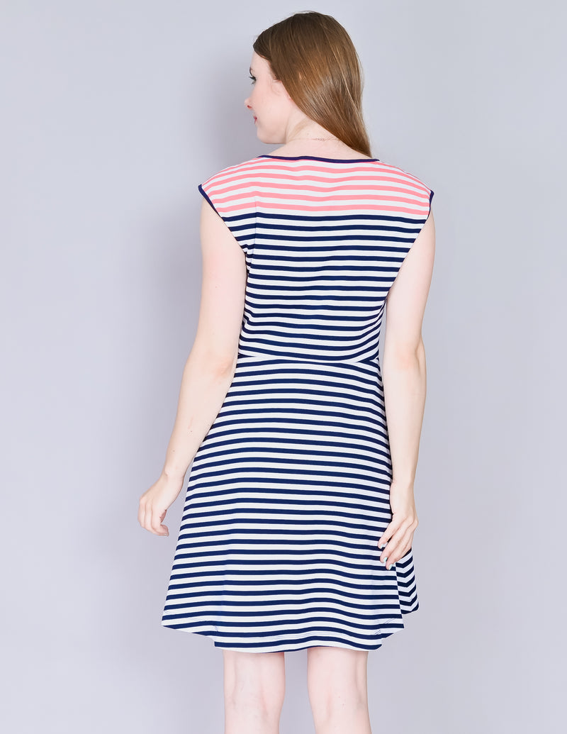 DRAPER JAMES Striped Ponte A-Line Cap-Sleeve Dress (M)