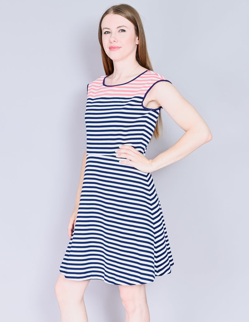 DRAPER JAMES Striped Ponte A-Line Cap-Sleeve Dress (M)