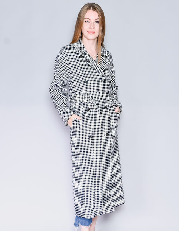 CLOSED Daxton Black & White Checked Trench Coat (XXS)