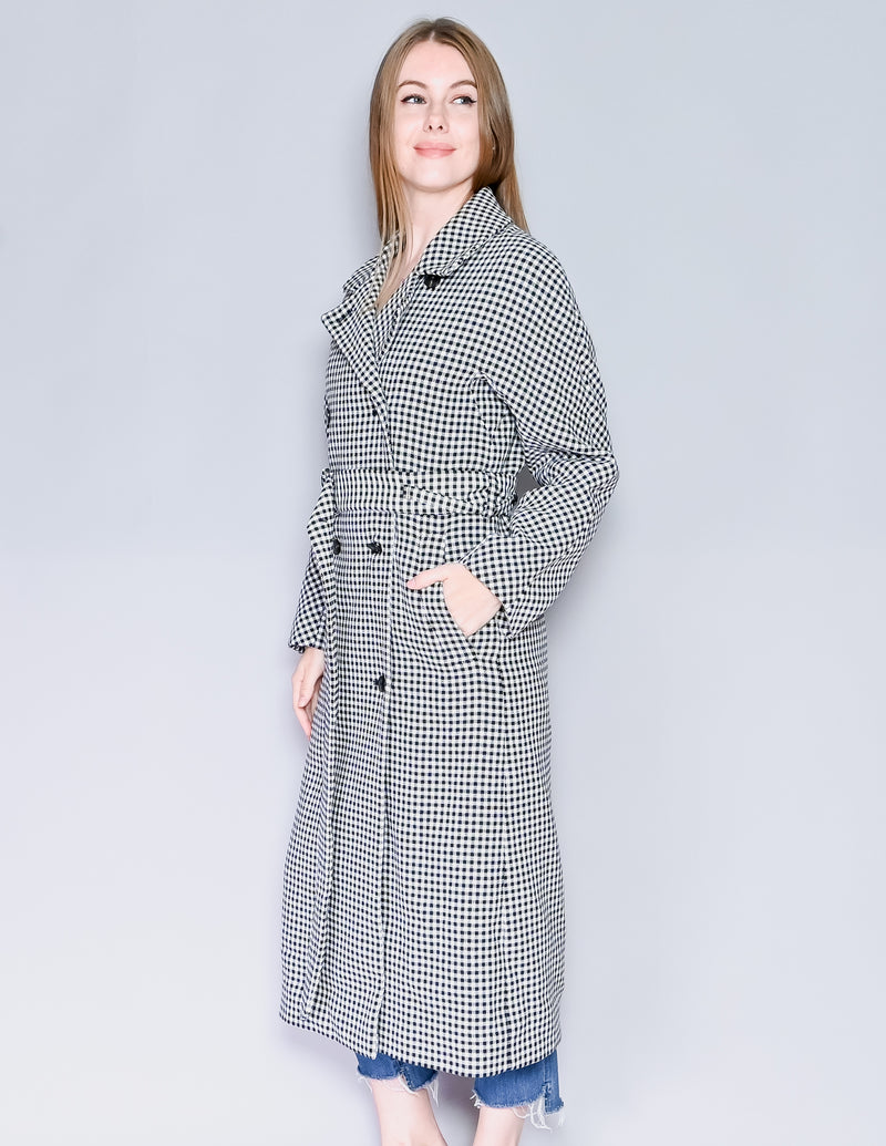 CLOSED Daxton Black & White Checked Trench Coat (XXS)