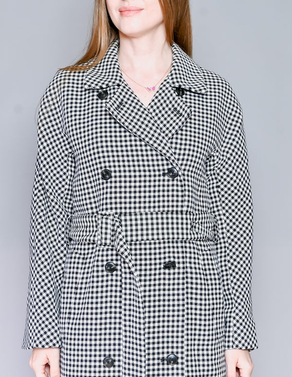 CLOSED Daxton Black & White Checked Trench Coat (XXS)