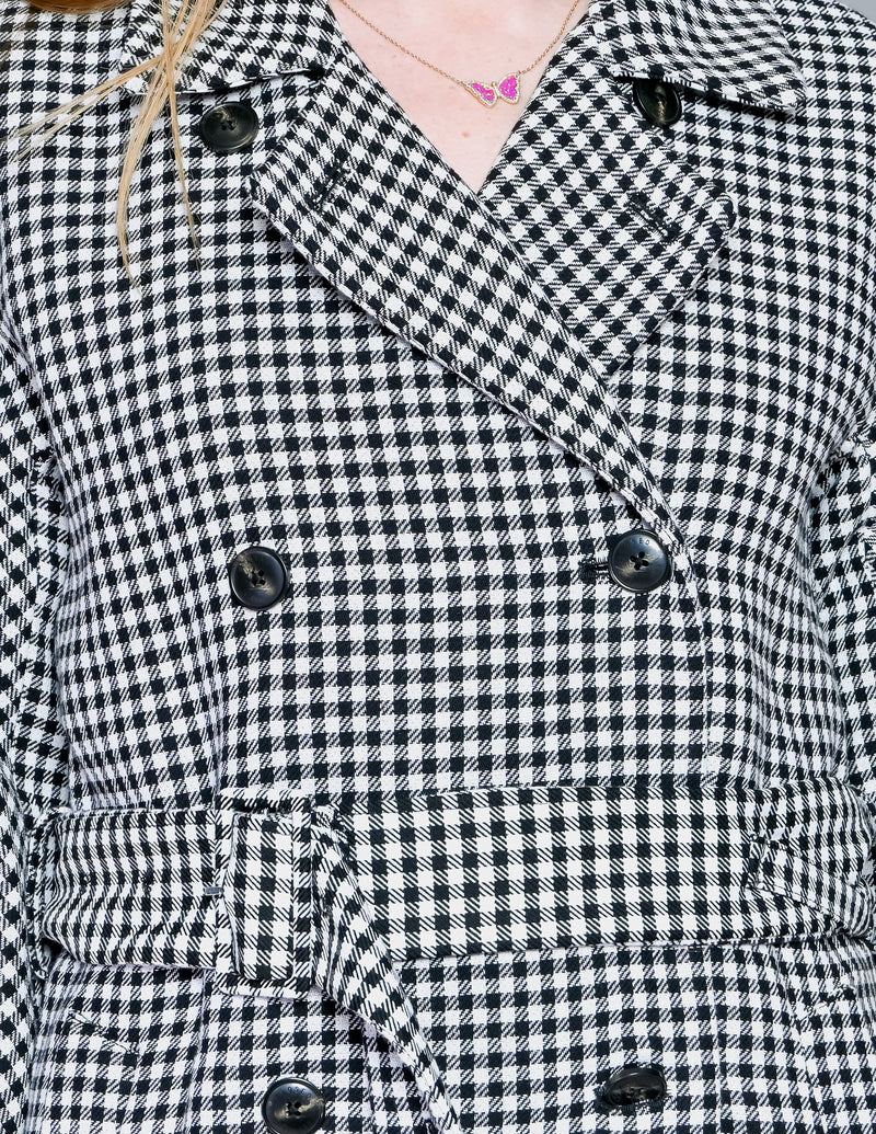 CLOSED Daxton Black & White Checked Trench Coat (XXS)