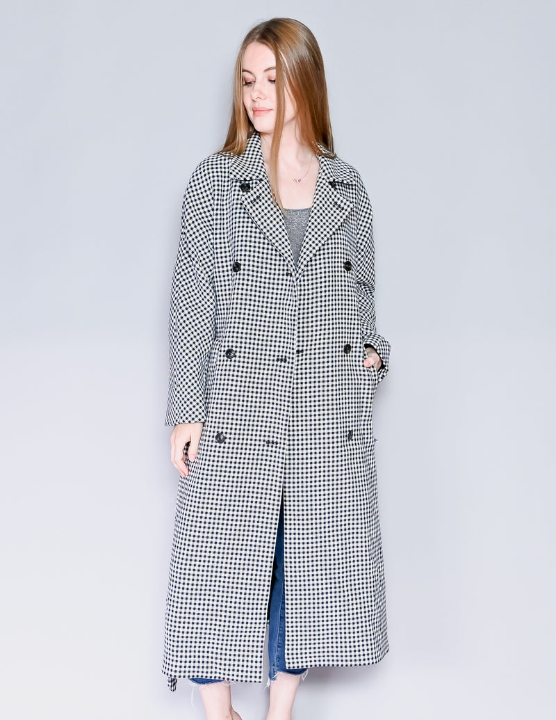 CLOSED Daxton Black & White Checked Trench Coat (XXS)