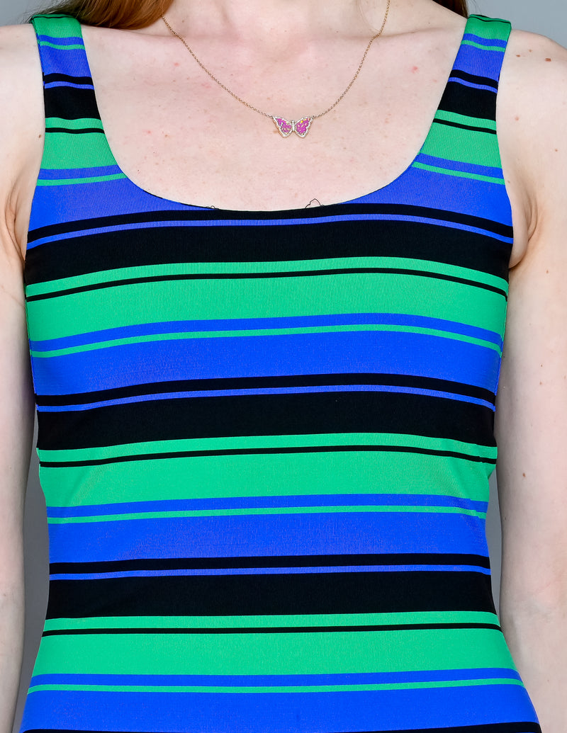 AMANDA UPRICHARD Green Blue Stripe Midi Dress (S)