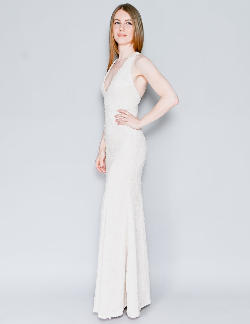 JAY GODFREY Cropper Sleeveless Gown in Nude Sequin (0)