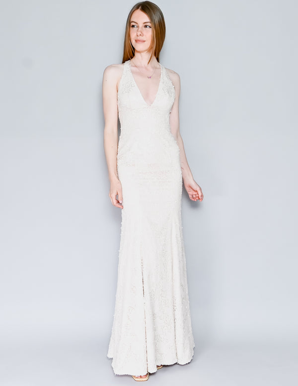 JAY GODFREY Cropper Sleeveless Gown in Nude Sequin (0)