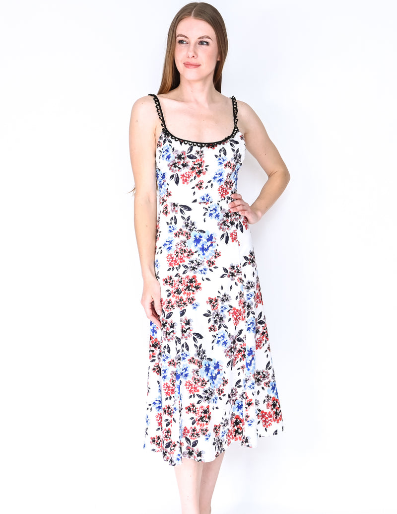 NBD Spring Bloom White Satin Secora Midi Dress (Size S)