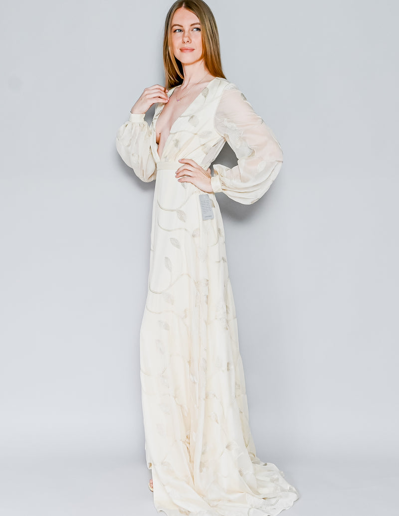 JOANNA AUGUST Gwen Embroidered Long Sleeve Wedding Dress In Cream NWT (2)