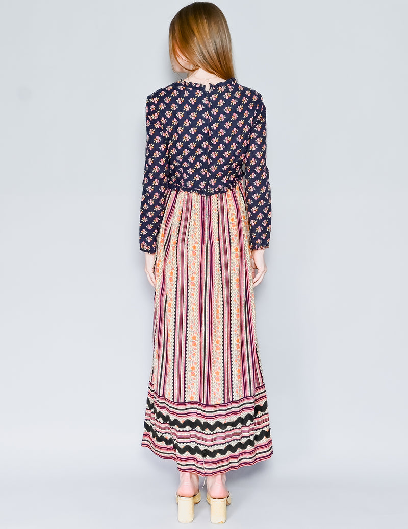 VINTAGE R.S.V.P. Long-Sleeve Empire-Waist Floral Maxi Dress (S)