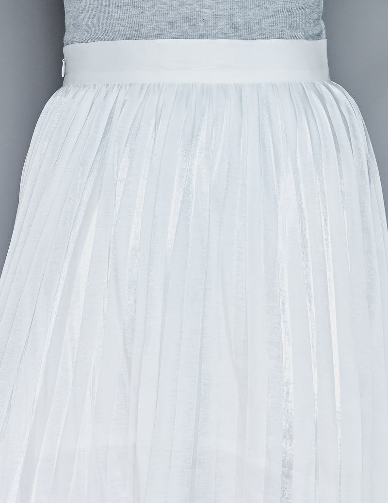 CALVIN LUO Lace Hem White Satin Pleated Skirt NWT (S)