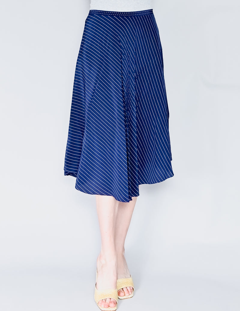 PHILOSOPHY Di Alberta Ferretti Pinstripe Blue Silk Skirt (4)