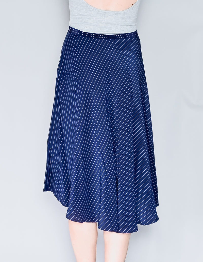 PHILOSOPHY Di Alberta Ferretti Pinstripe Blue Silk Skirt (4)