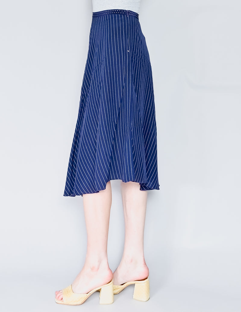 PHILOSOPHY Di Alberta Ferretti Pinstripe Blue Silk Skirt (4)