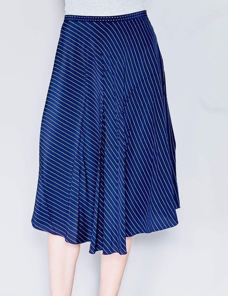 PHILOSOPHY Di Alberta Ferretti Pinstripe Blue Silk Skirt (4)