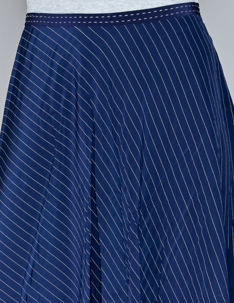 PHILOSOPHY Di Alberta Ferretti Pinstripe Blue Silk Skirt (4)