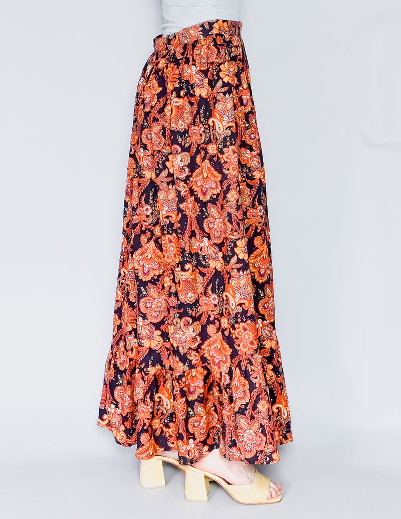 VINTAGE Floral Paisley Print Maxi Skirt (S)