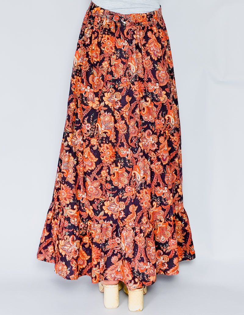 VINTAGE Floral Paisley Print Maxi Skirt (S)