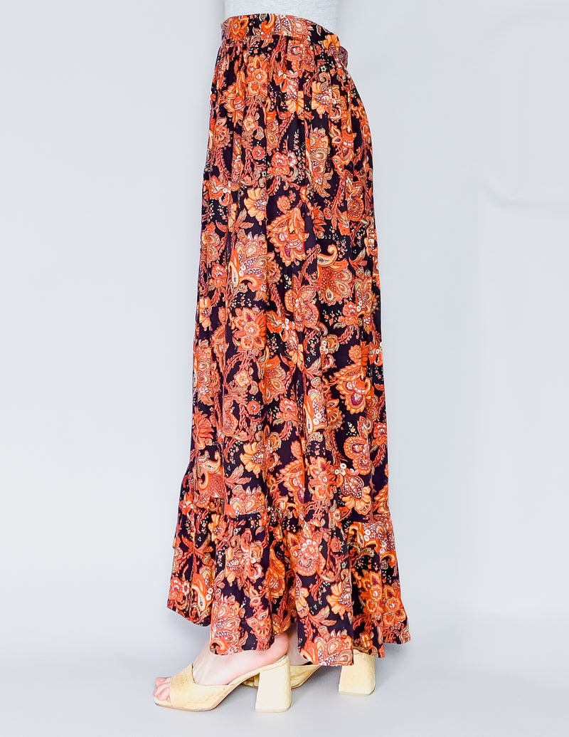 VINTAGE Floral Paisley Print Maxi Skirt (S)