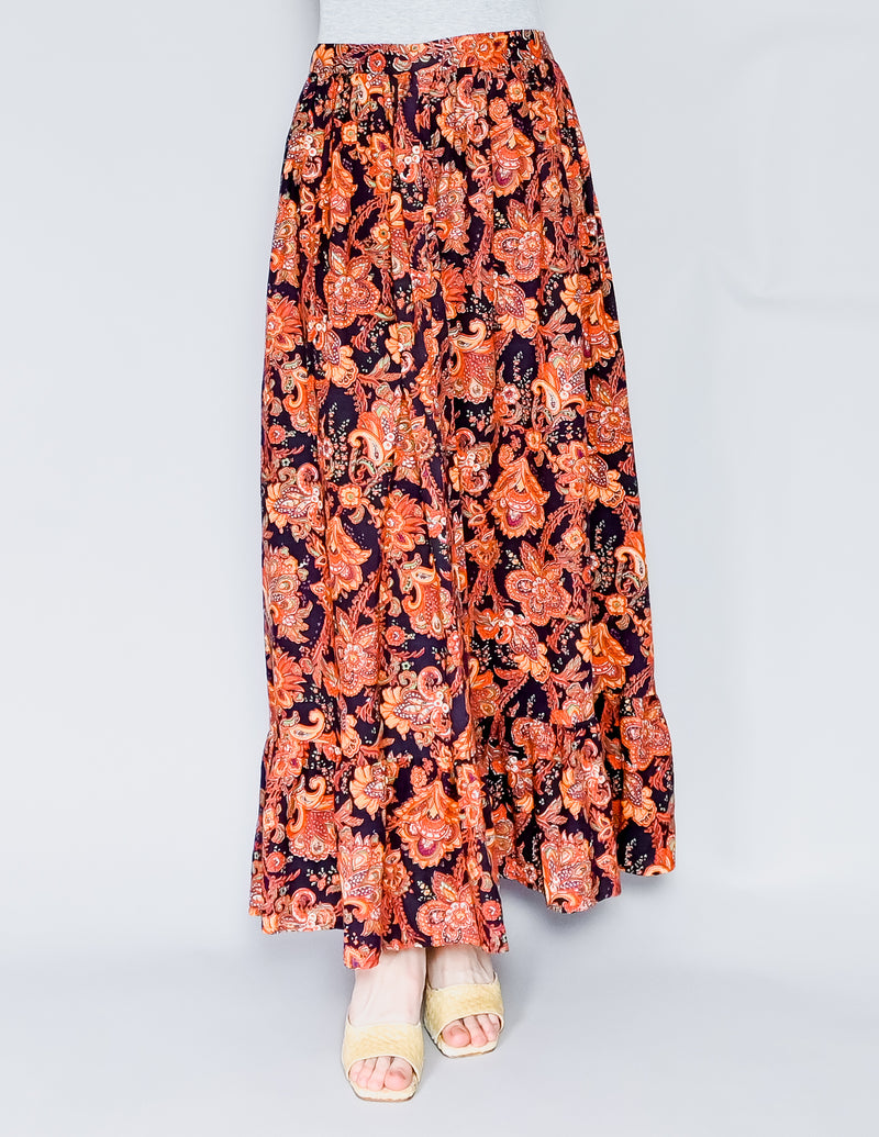 VINTAGE Floral Paisley Print Maxi Skirt (S)