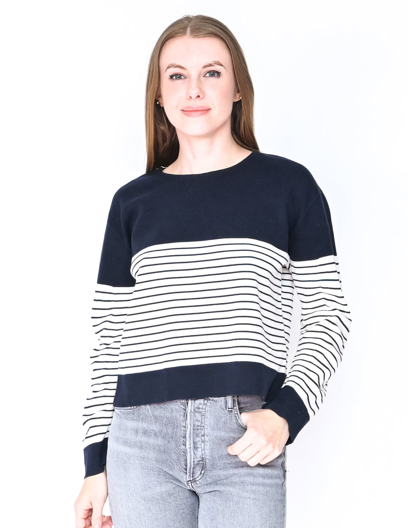 CHLOE Cotton Knit Striped Long-Sleeve Top (Size M)