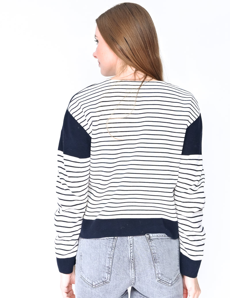 CHLOE Cotton Knit Striped Long-Sleeve Top (Size M)