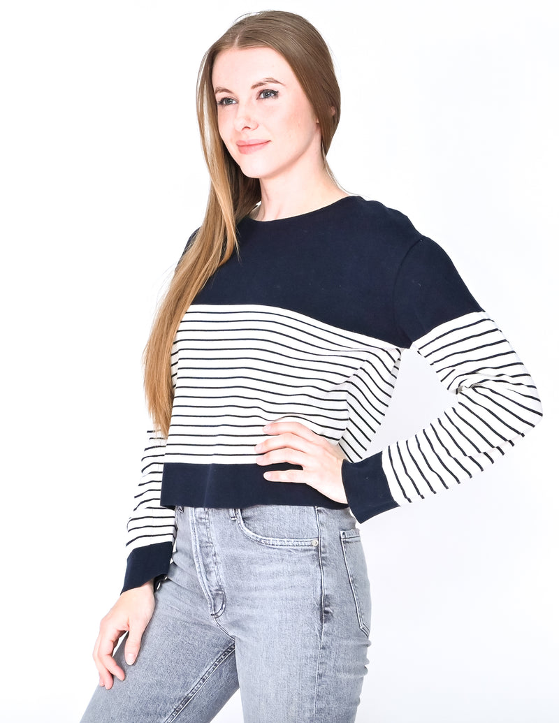 CHLOE Cotton Knit Striped Long-Sleeve Top (Size M)