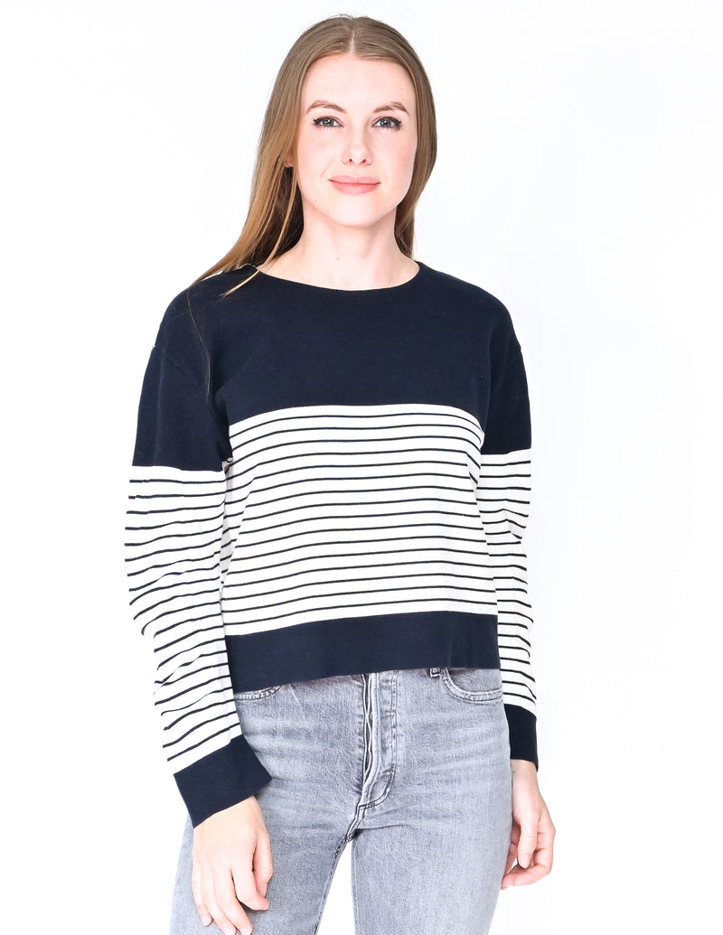 CHLOE Cotton Knit Striped Long-Sleeve Top (Size M)