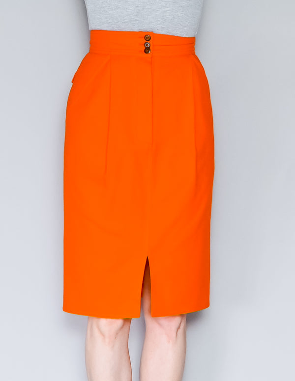 VINTAGE Charles Jourdan Paris Orange-Red Wool Skirt (XXS)