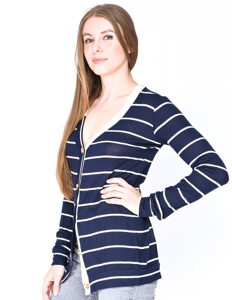 KAIN Label Blue White Striped Long-Sleeve Cardigan (Size S)