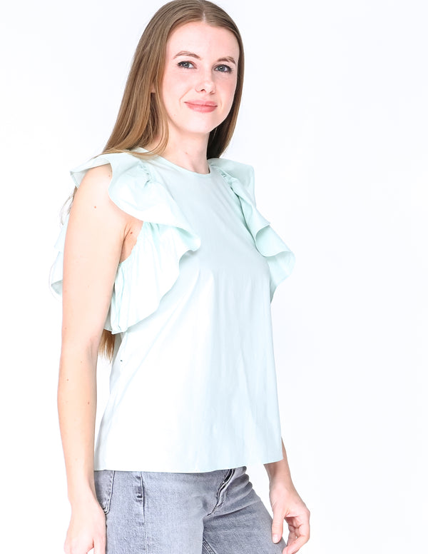 AMANDA UPRICHARD Aqua Blue Ruffle Sleeve Top (Size S)