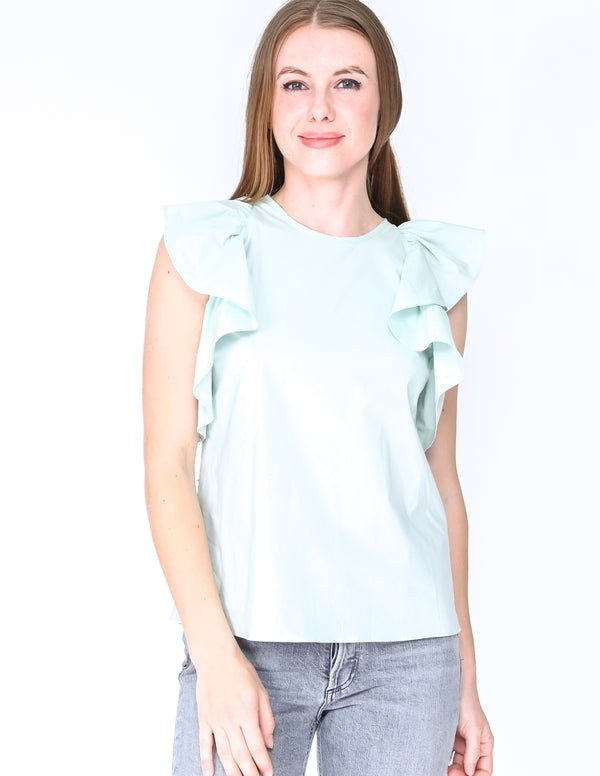 AMANDA UPRICHARD Aqua Blue Ruffle Sleeve Top (Size S)