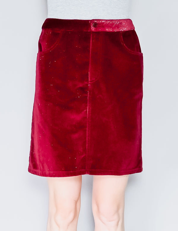 ANNA SUI Burgundy Shimmer Velvet Mini Skirt (2)