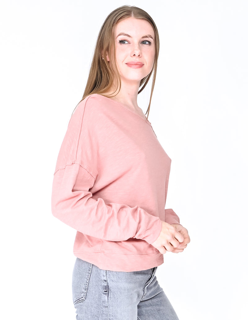 SPLENDID Pink Cotton Slub Asymmetrical Neck Tee (Size S)