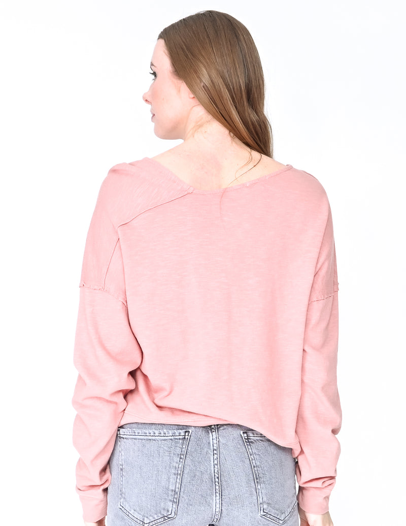 SPLENDID Pink Cotton Slub Asymmetrical Neck Tee (Size S)